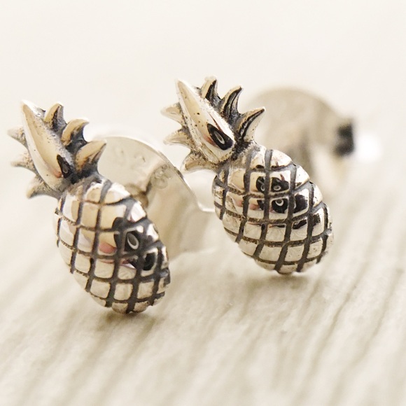 Tiny Sterling Silver Pineapple Earrings - Picture 5 of 5